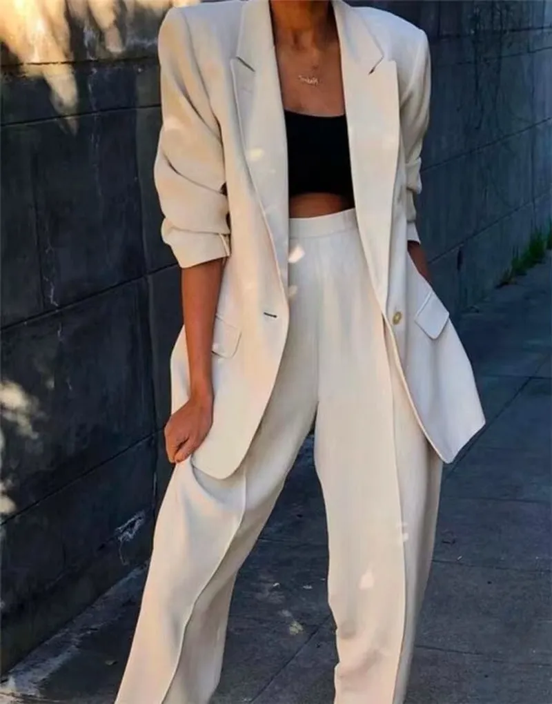 Elevate Your Office Style with the Tesco Orange Peak Lapel Casual Suit - Chic Blazer and Wide Leg Pants Set for Women