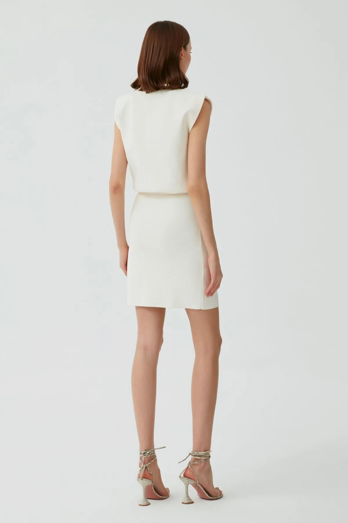 Embroidery Detailed Double Breasted Ecru Mini  Skirt