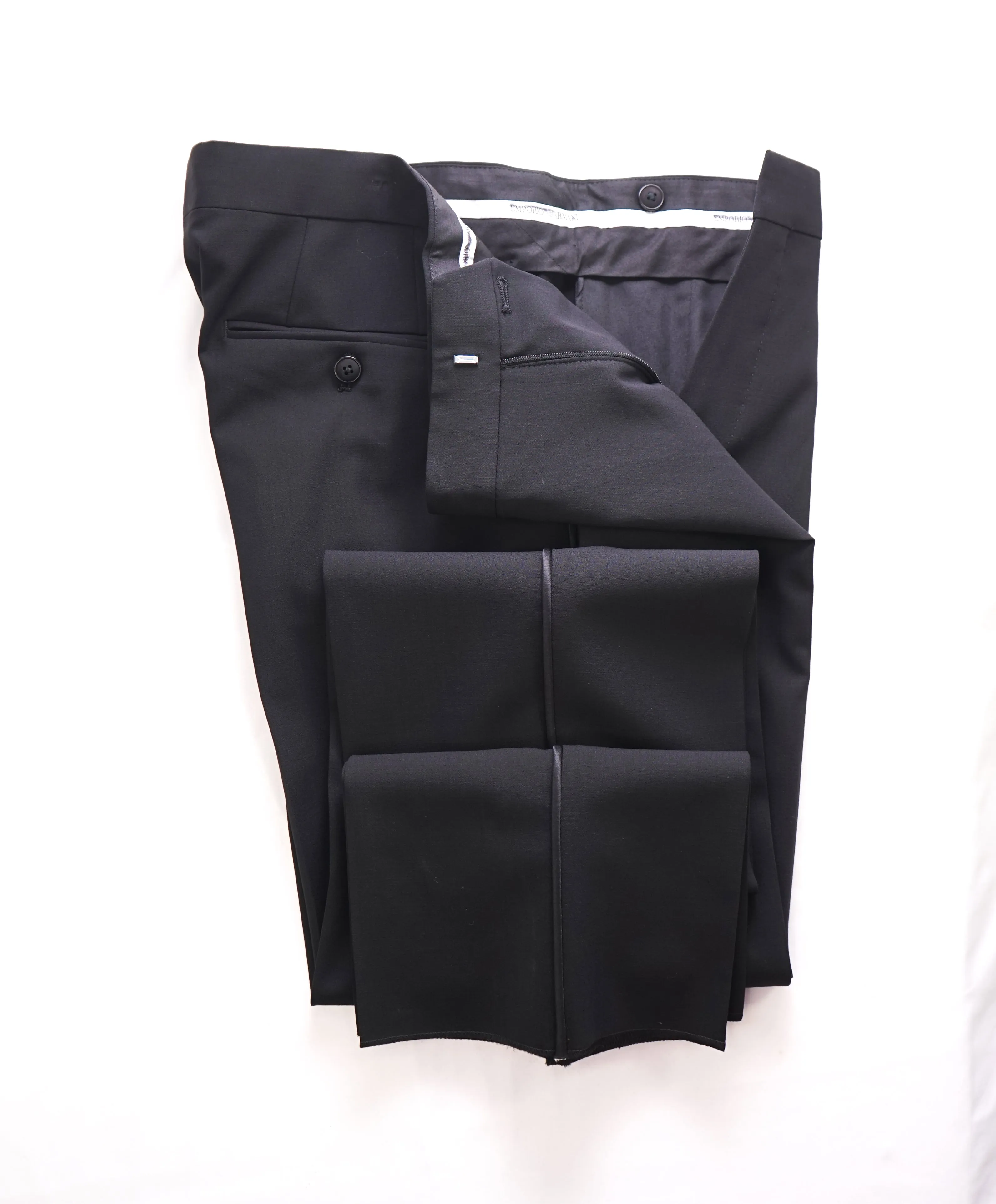 EMPORIO ARMANI - Black *Closet Staple* Flat Front Tuxedo Dinner Pants - 32W (48 EU)