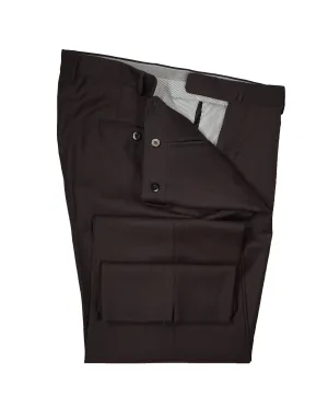 ERMENEGILDO ZEGNA - Coco "TROFEO" Brown Diagonal Weave Flat Front Wool Trousers  - 36W