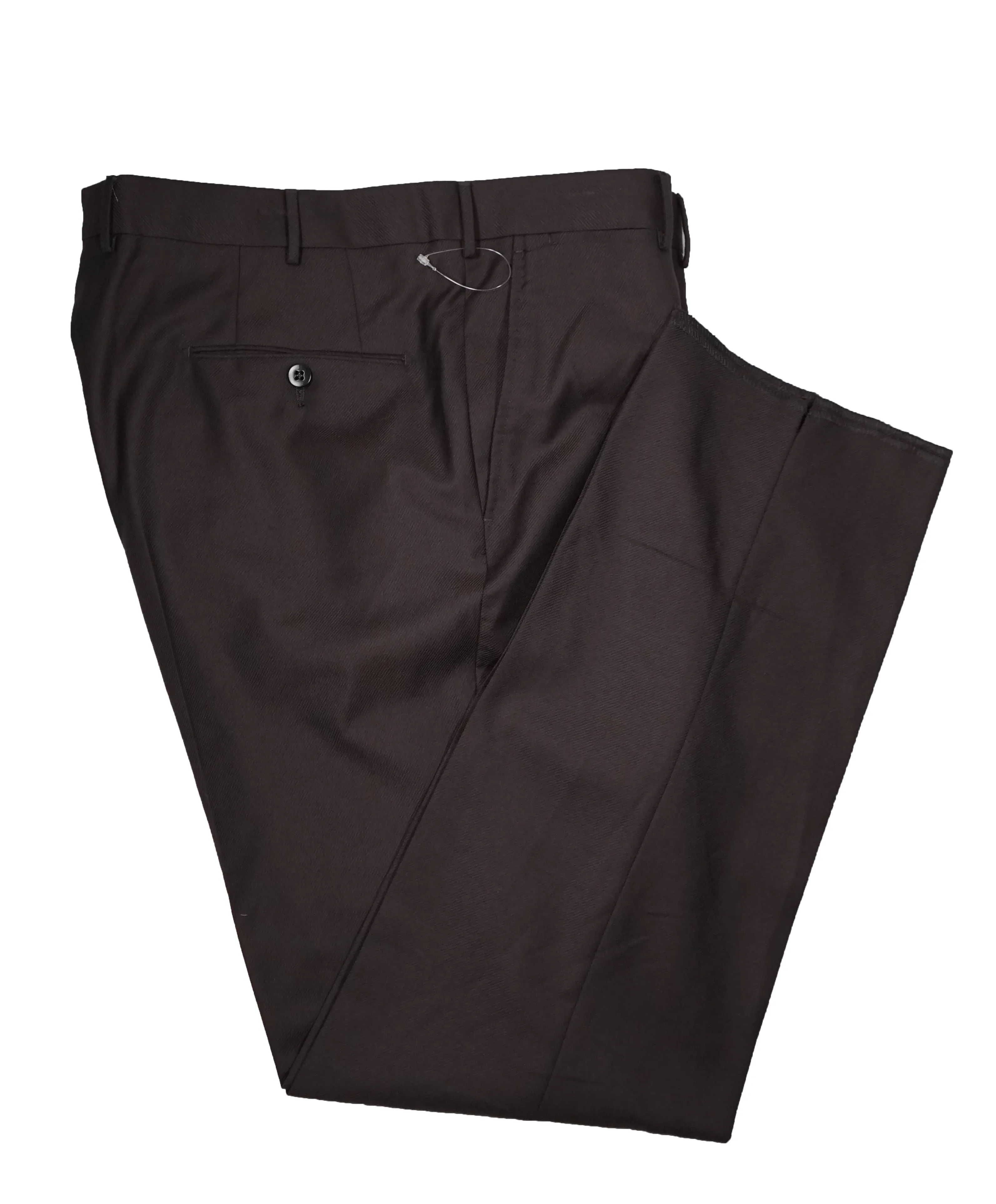 ERMENEGILDO ZEGNA - Coco "TROFEO" Brown Diagonal Weave Flat Front Wool Trousers  - 36W