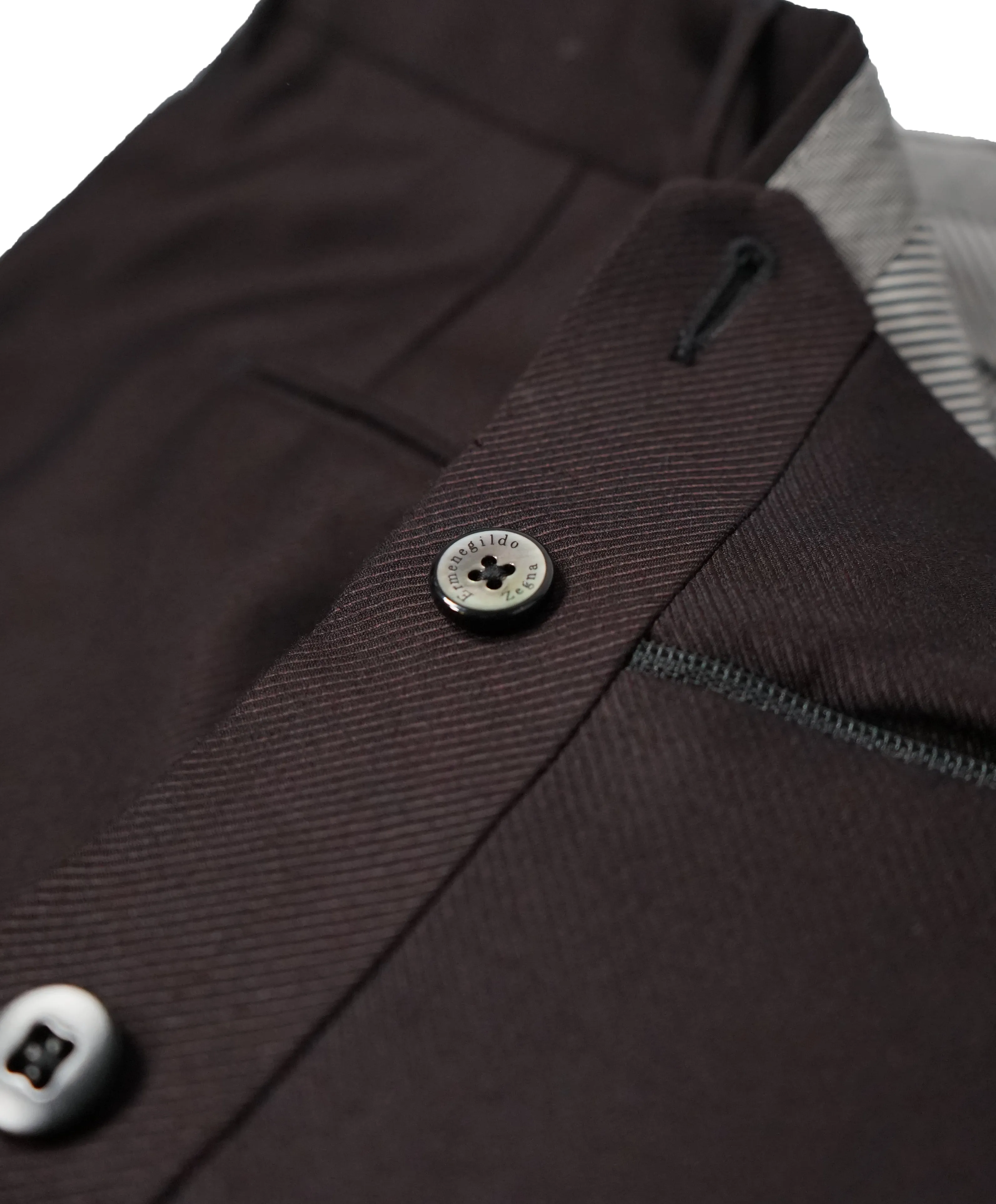 ERMENEGILDO ZEGNA - Coco "TROFEO" Brown Diagonal Weave Flat Front Wool Trousers  - 36W