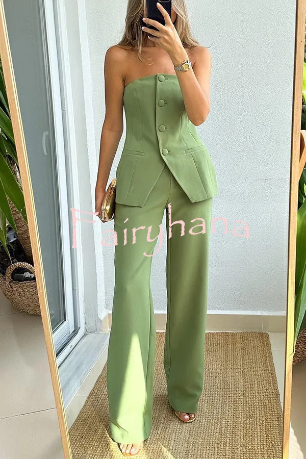 Extra Dose of Confidence Off Shoulder Button Top and Straight Pants Set