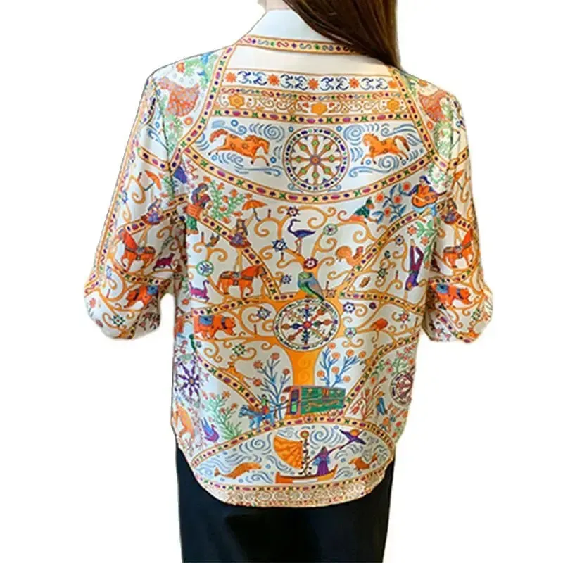 Fashion flower print ladies shirts Women's Blouses Spring Autumn Long Sleeve Shirts Tops