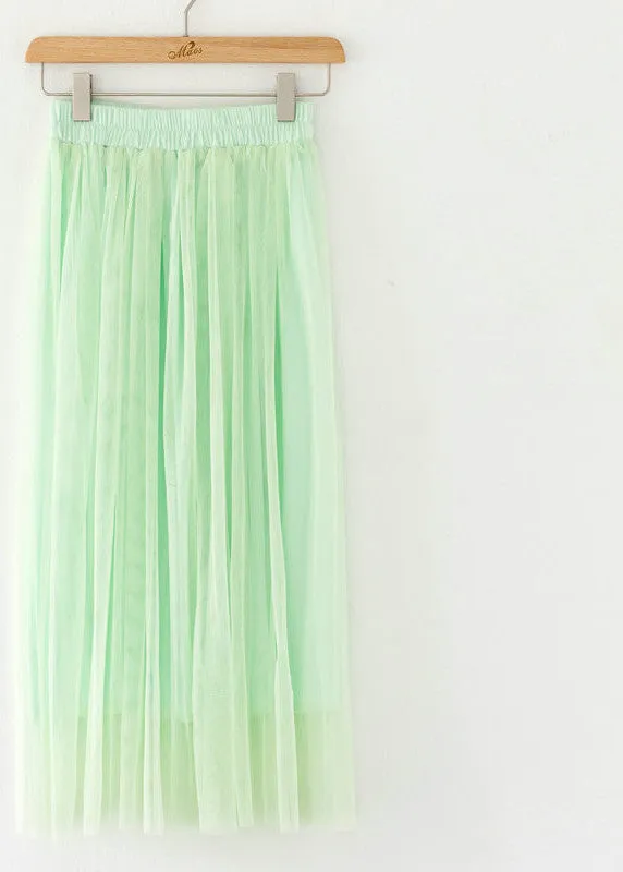 Fashion Ladies Gray Color 3 Layer Pleated Skirt Long Tulle Skirts Straight Grey Solid Mesh Skater Skirt
