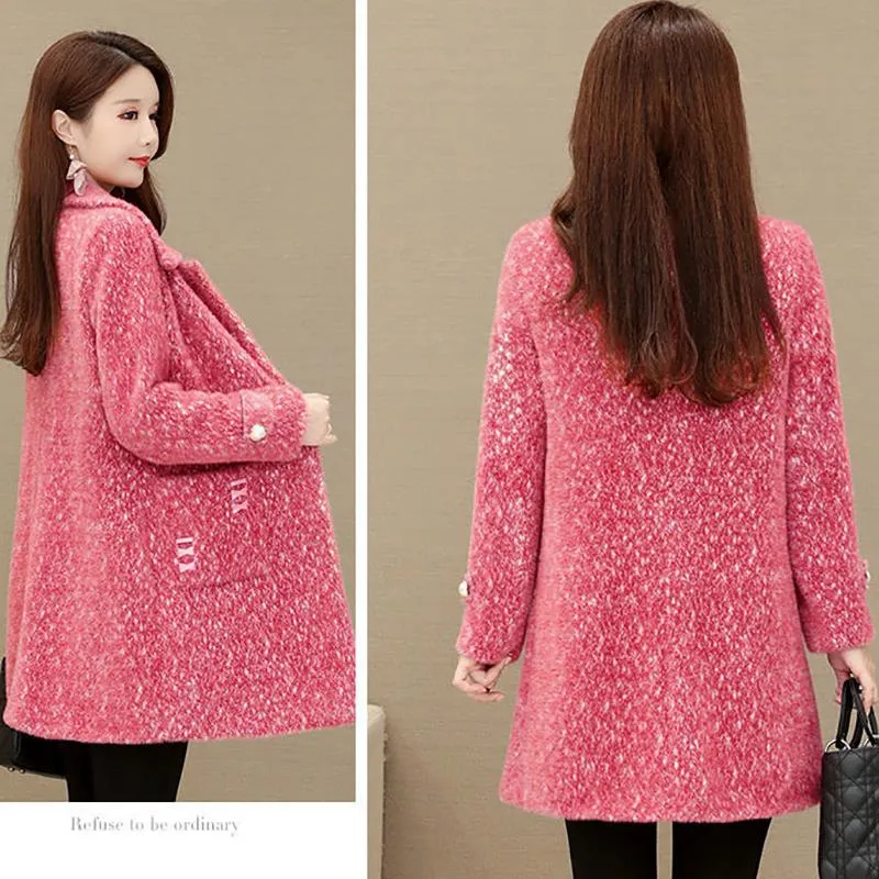 Fashionable and Elegant Women's Cotton-padded Coat In Winter Long Thick and Warm Fur Coat with Large Fur Collar