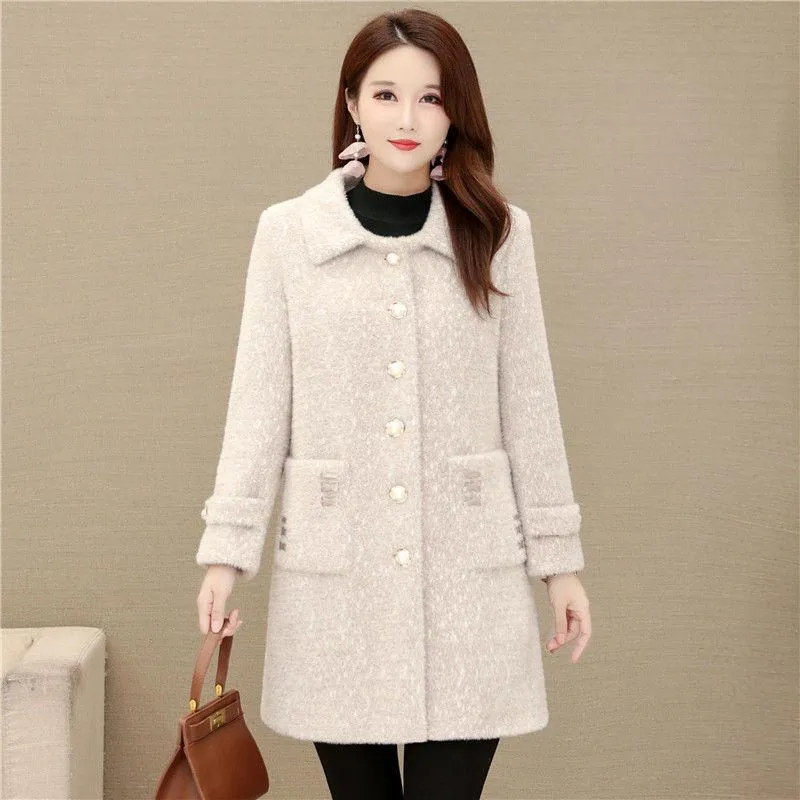 Fashionable and Elegant Women's Cotton-padded Coat In Winter Long Thick and Warm Fur Coat with Large Fur Collar