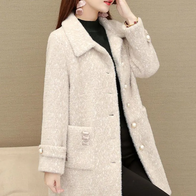 Fashionable and Elegant Women's Cotton-padded Coat In Winter Long Thick and Warm Fur Coat with Large Fur Collar
