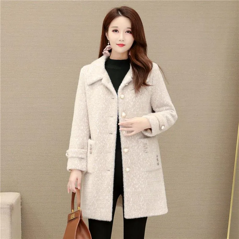 Fashionable and Elegant Women's Cotton-padded Coat In Winter Long Thick and Warm Fur Coat with Large Fur Collar