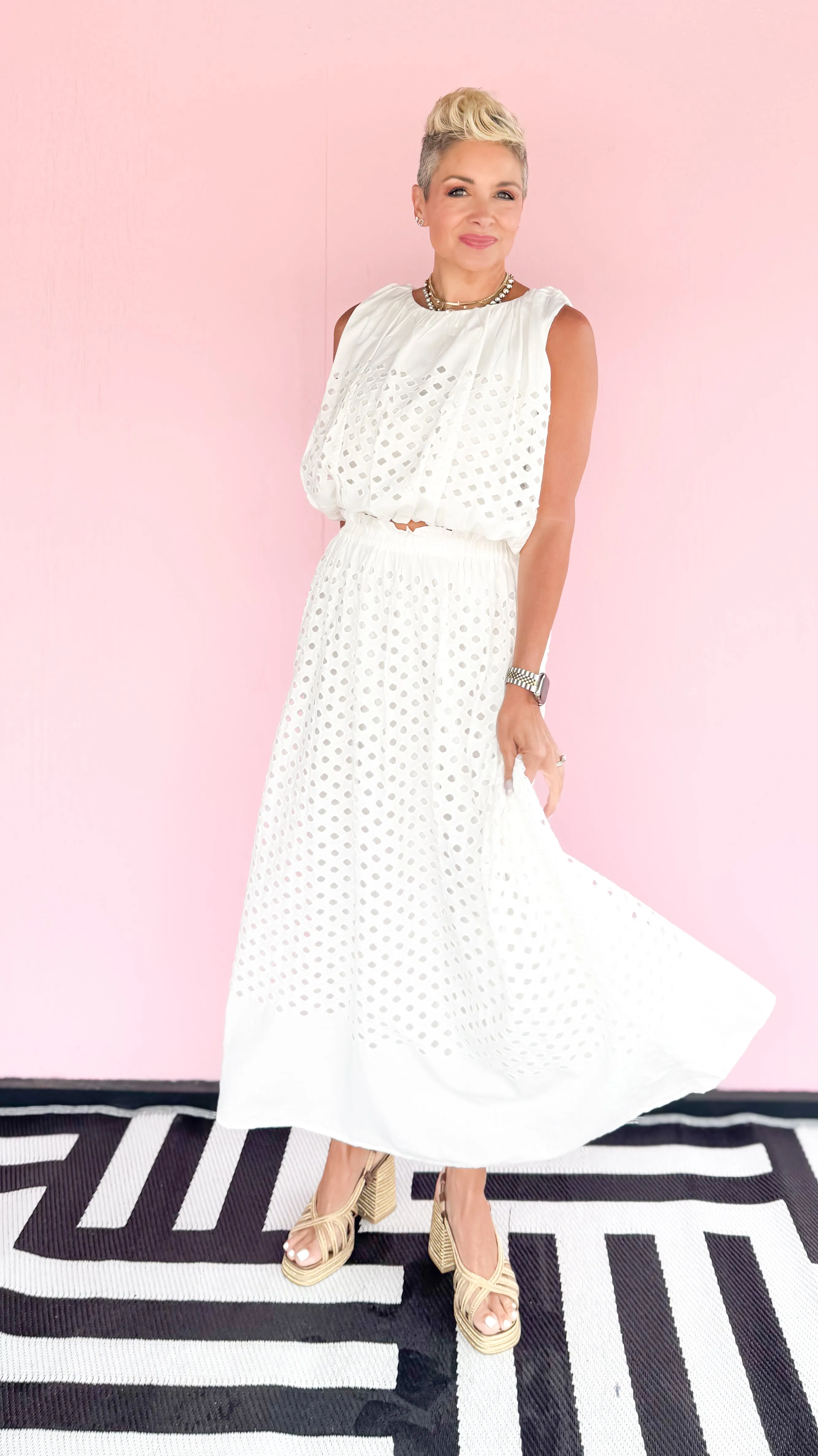 Felicity Eyelet Crop Top/White