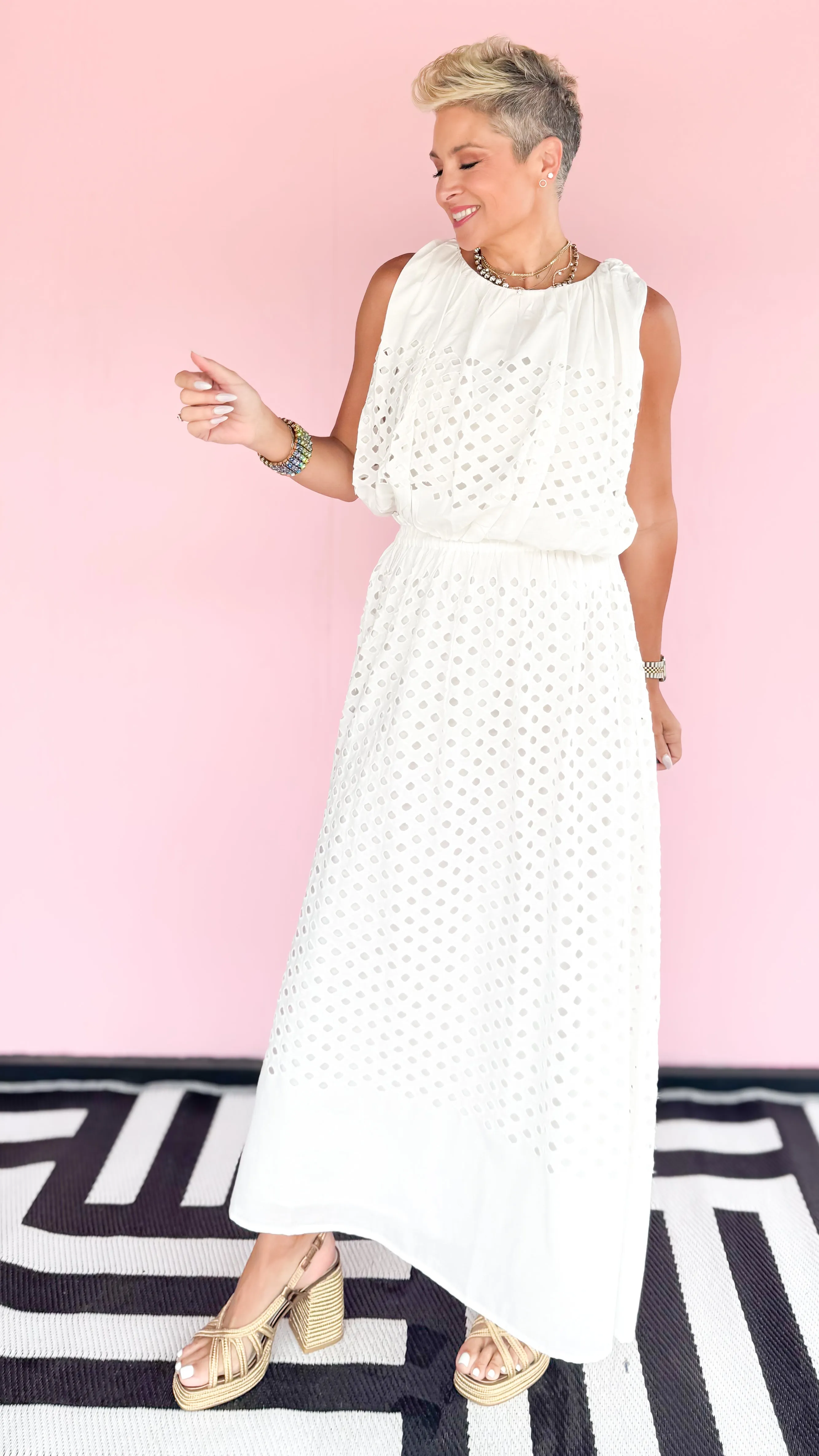 Felicity Eyelet Crop Top/White