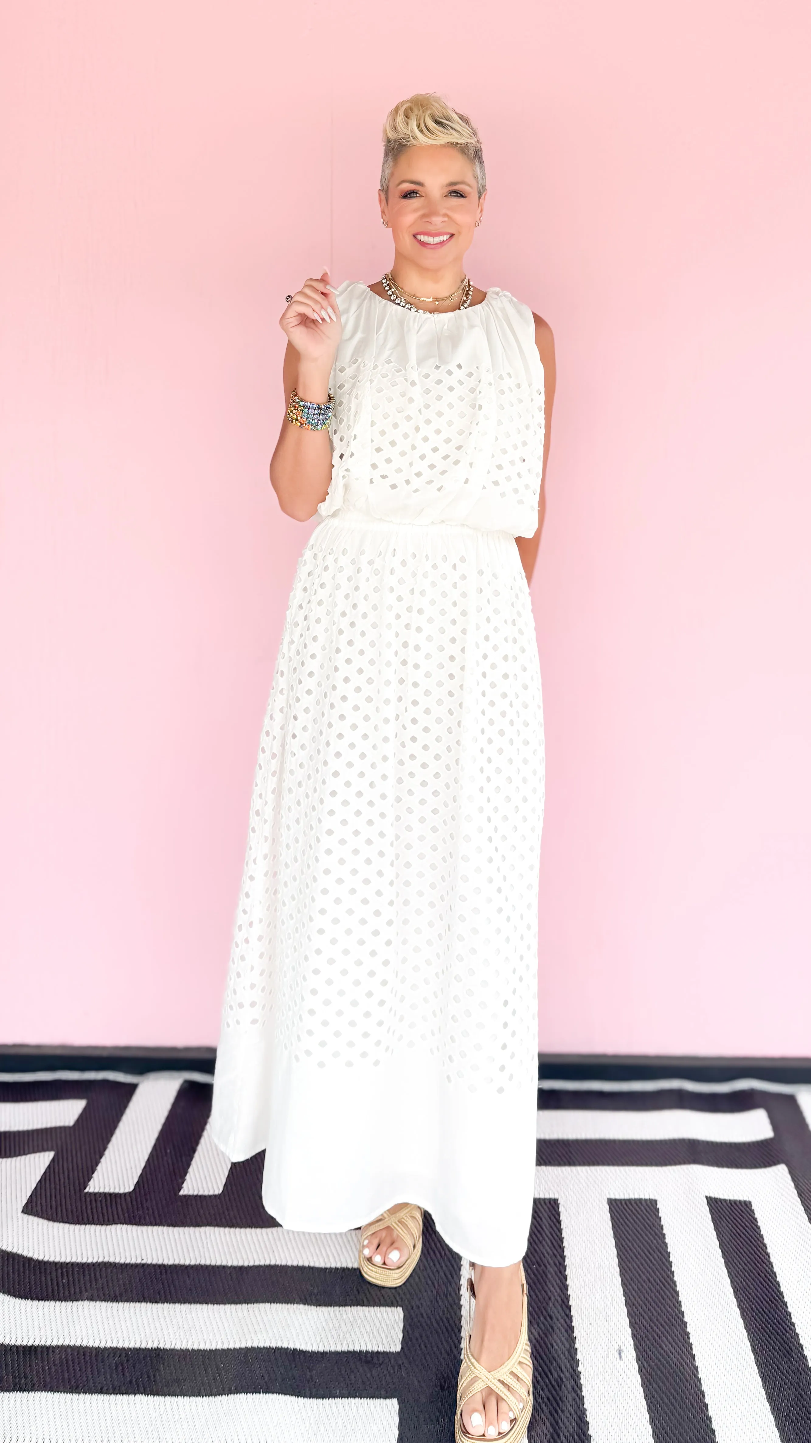 Felicity Eyelet Crop Top/White