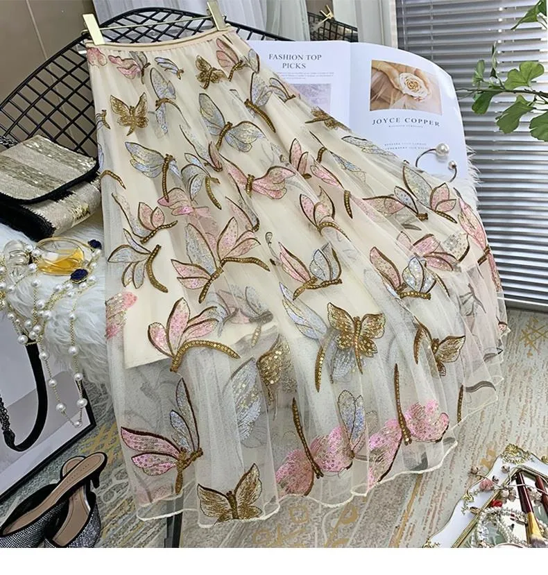 Floral Embroidery Pleated Skirts Female CODE: KAR745