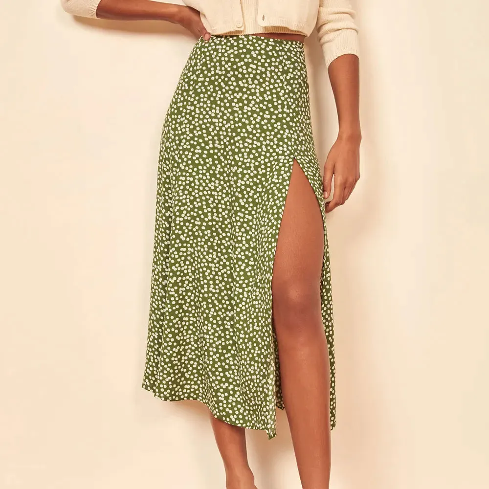Floral Midi Skirt with Slit