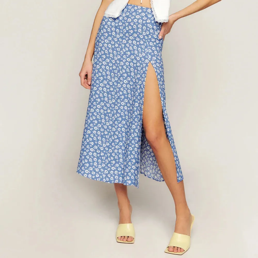 Floral Midi Skirt with Slit