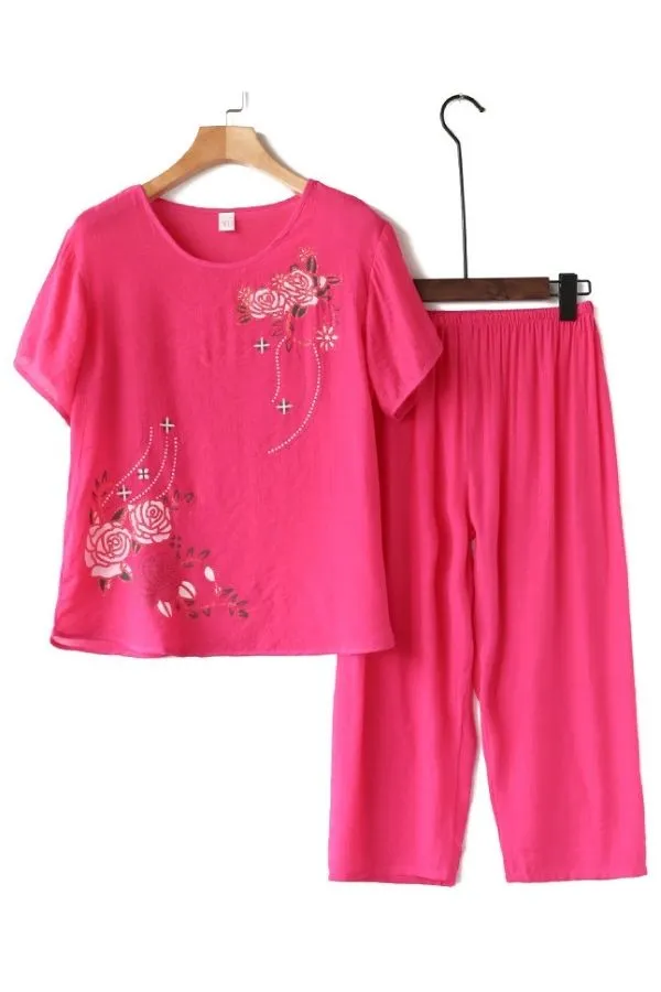 Floral Printing Cotton Pant Suits