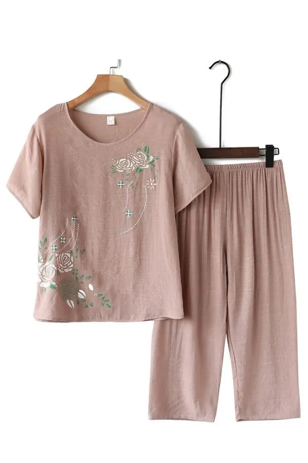 Floral Printing Cotton Pant Suits
