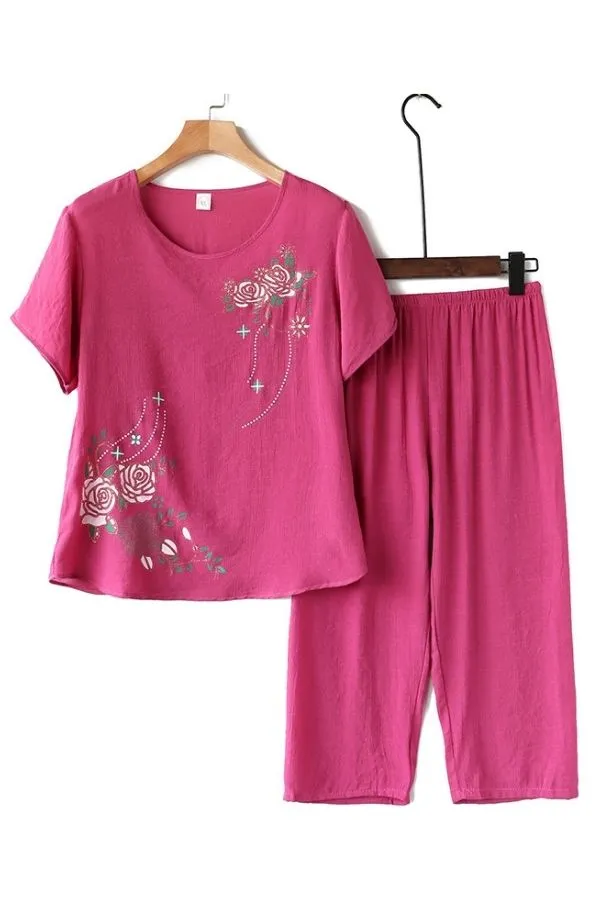 Floral Printing Cotton Pant Suits