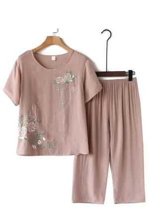 Floral Printing Cotton Pant Suits