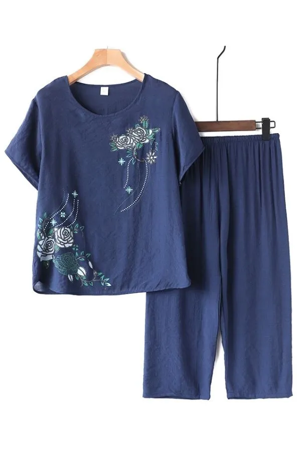 Floral Printing Cotton Pant Suits