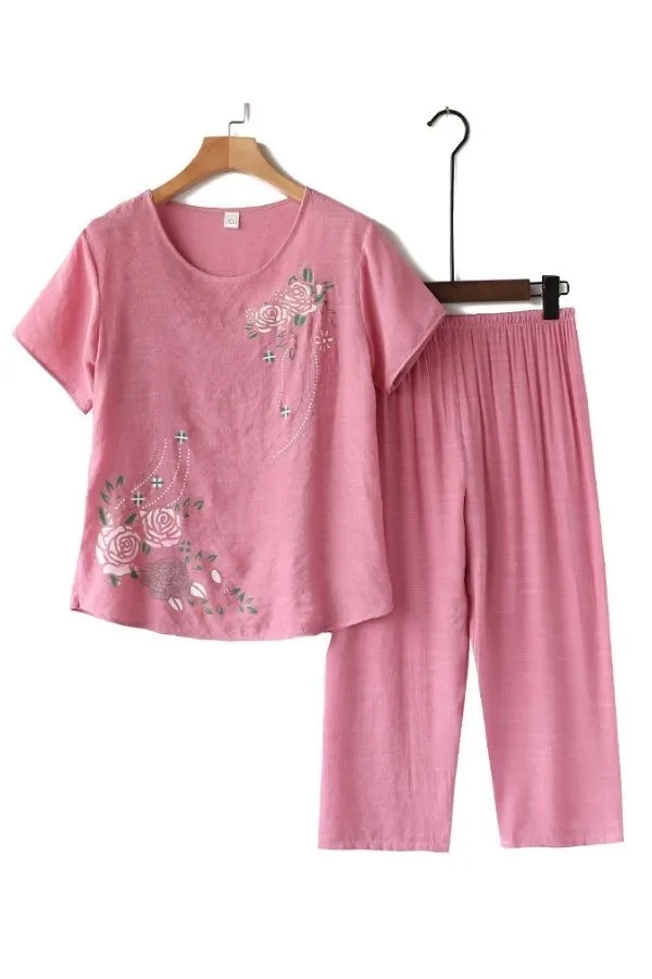 Floral Printing Cotton Pant Suits
