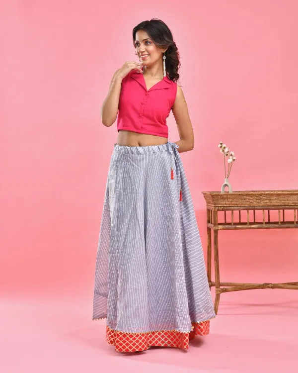 Fuchsia Pink Sleeveless Collared Crop Top Blouse