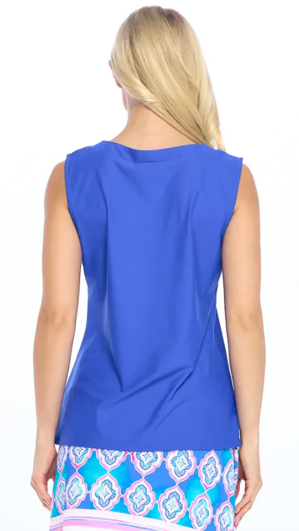 Gina Split Neck Sleeveless Top - Royal Blue