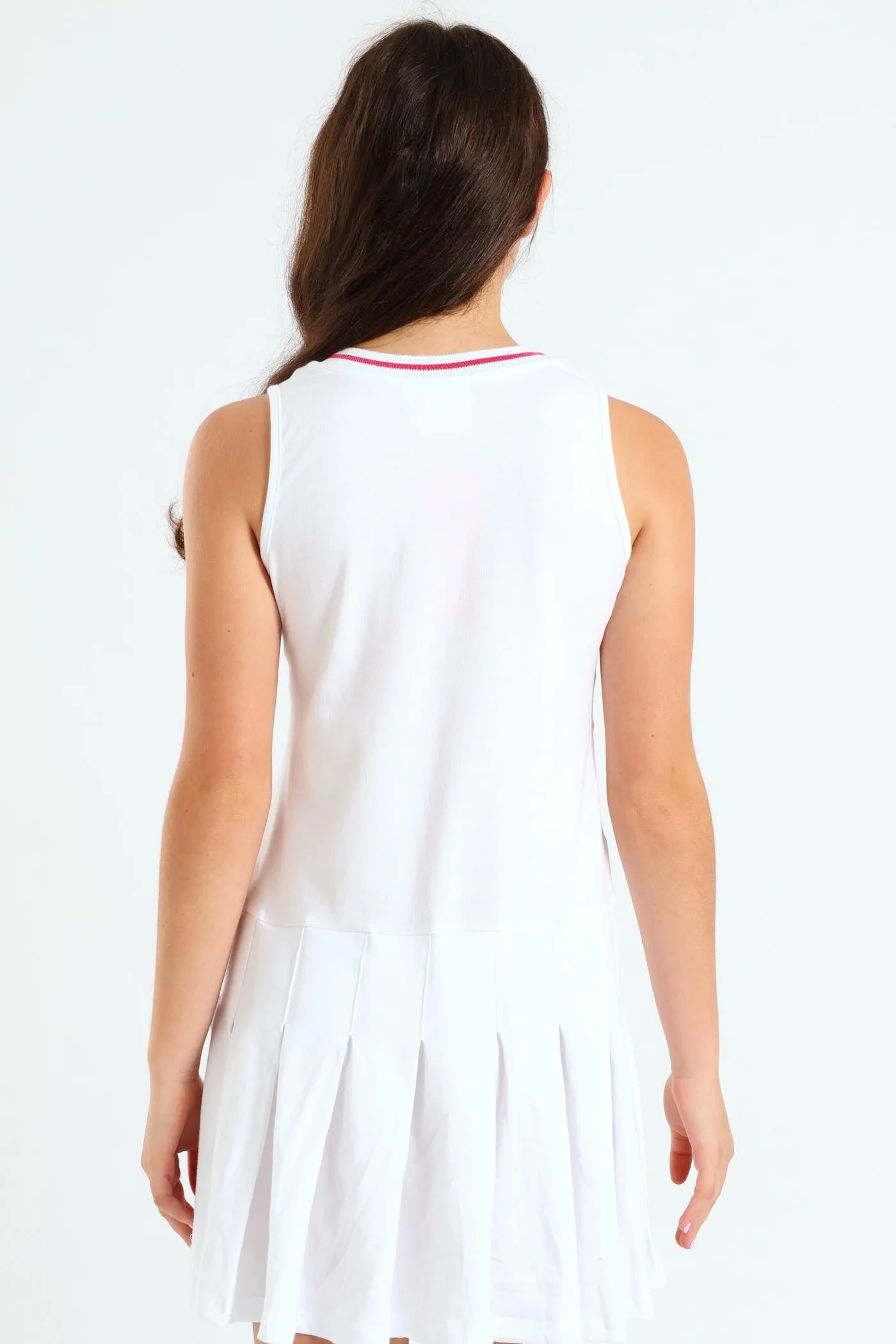 Girls Barbie Pleated Dress - White