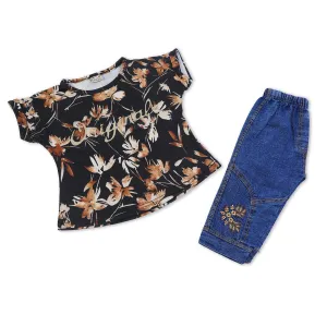Girls Half Sleeves Pant Suit - Black