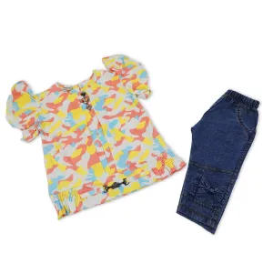 Girls Half Sleeves Pant Suit - Off White