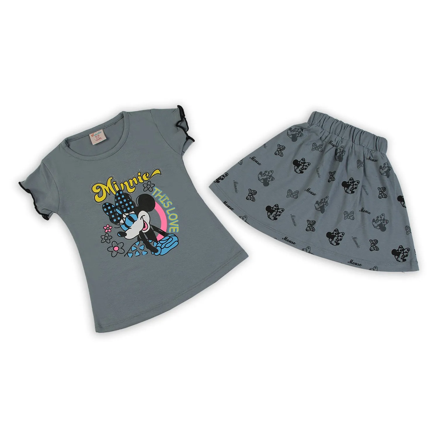 Girls Half Sleeves Skirt Suit - Grey