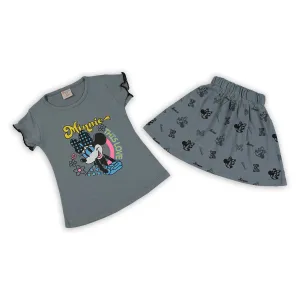 Girls Half Sleeves Skirt Suit - Grey
