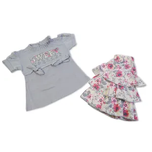 Girls Half Sleeves Skirt Suit - Grey