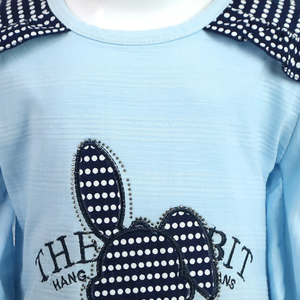 Girls Half Sleeves Skirt Suit - Light Blue