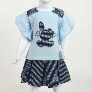 Girls Half Sleeves Skirt Suit - Light Blue