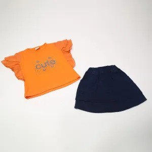Girls Half Sleeves Skirt Suit - Orange