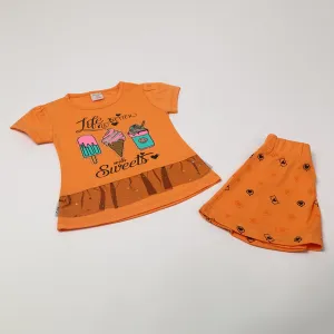 Girls Half Sleeves Skirt Suit - Orange