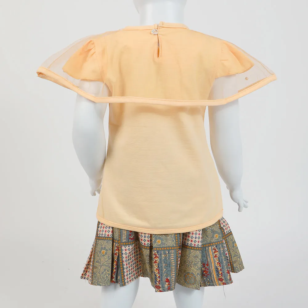 Girls Half Sleeves Skirt Suit - Peach