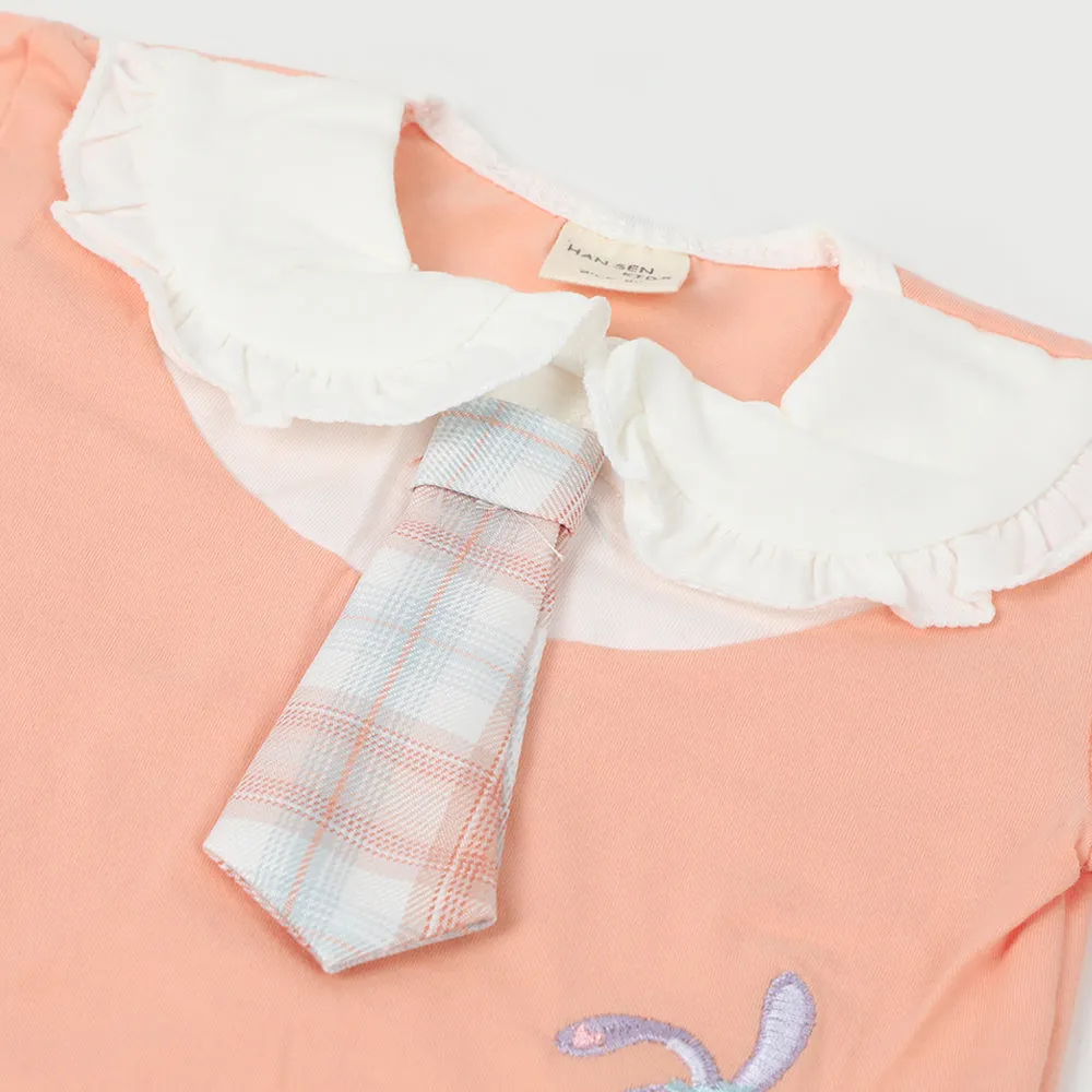 Girls Half Sleeves Skirt Suit - Peach