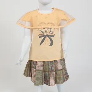 Girls Half Sleeves Skirt Suit - Peach
