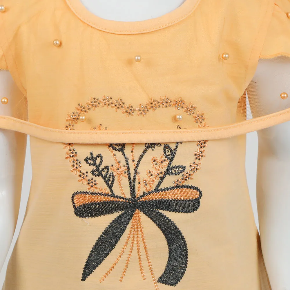 Girls Half Sleeves Skirt Suit - Peach