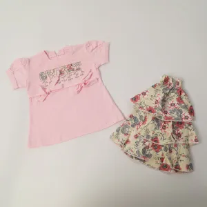 Girls Half Sleeves Skirt Suit - Pink
