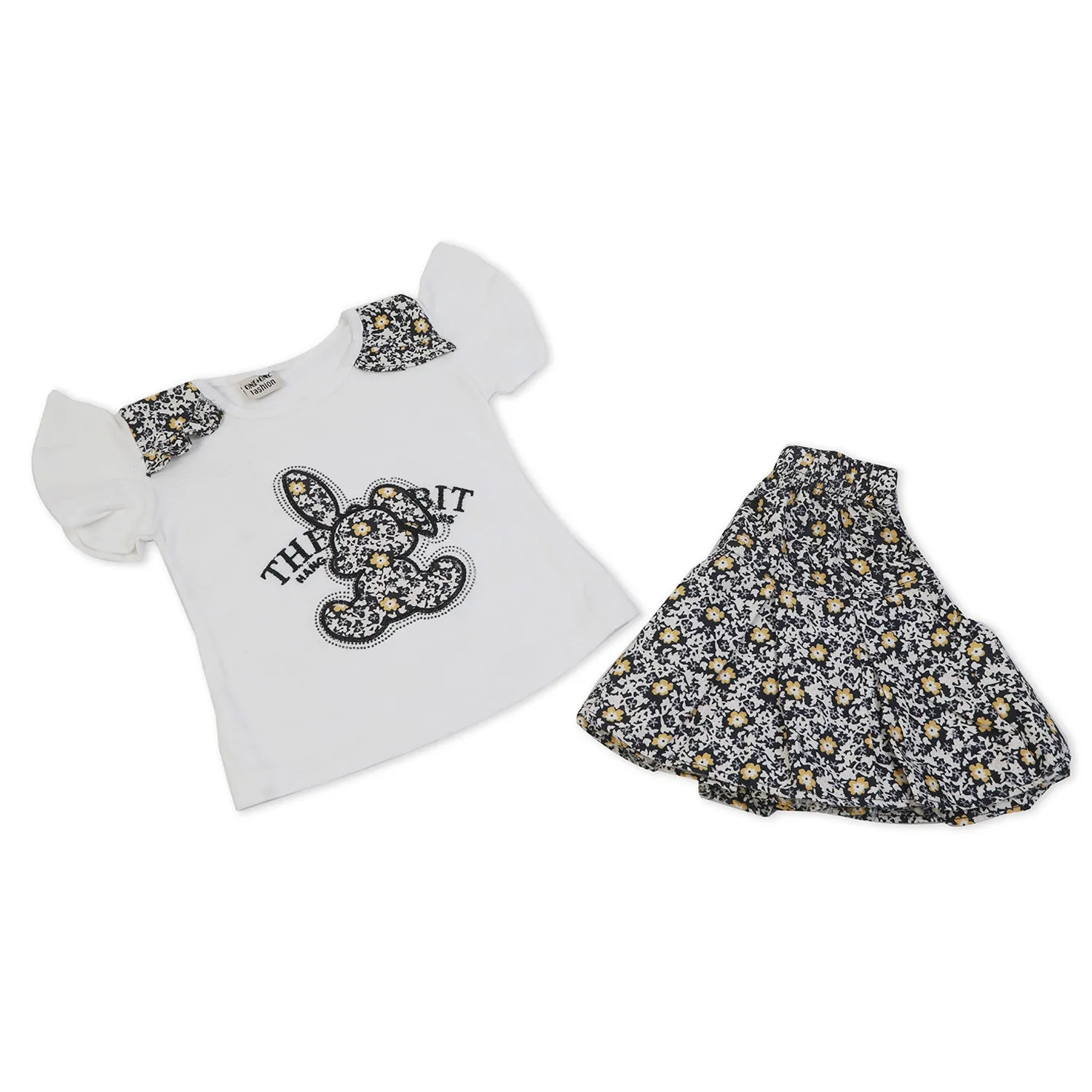 Girls Half Sleeves Skirt Suit - White