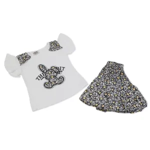 Girls Half Sleeves Skirt Suit - White