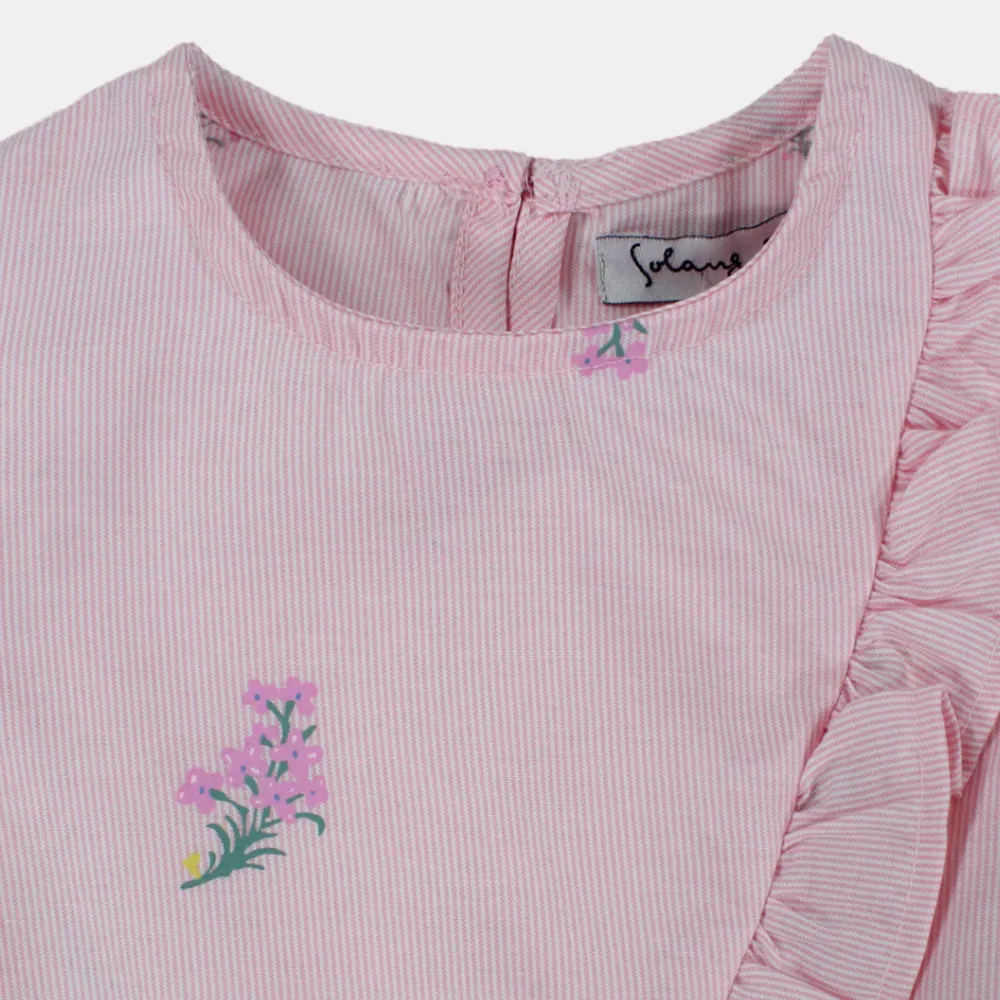 Girls Pink Striped Floral Sleeveless Blouse
