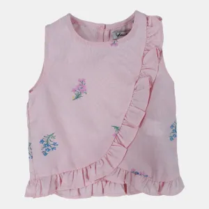 Girls Pink Striped Floral Sleeveless Blouse