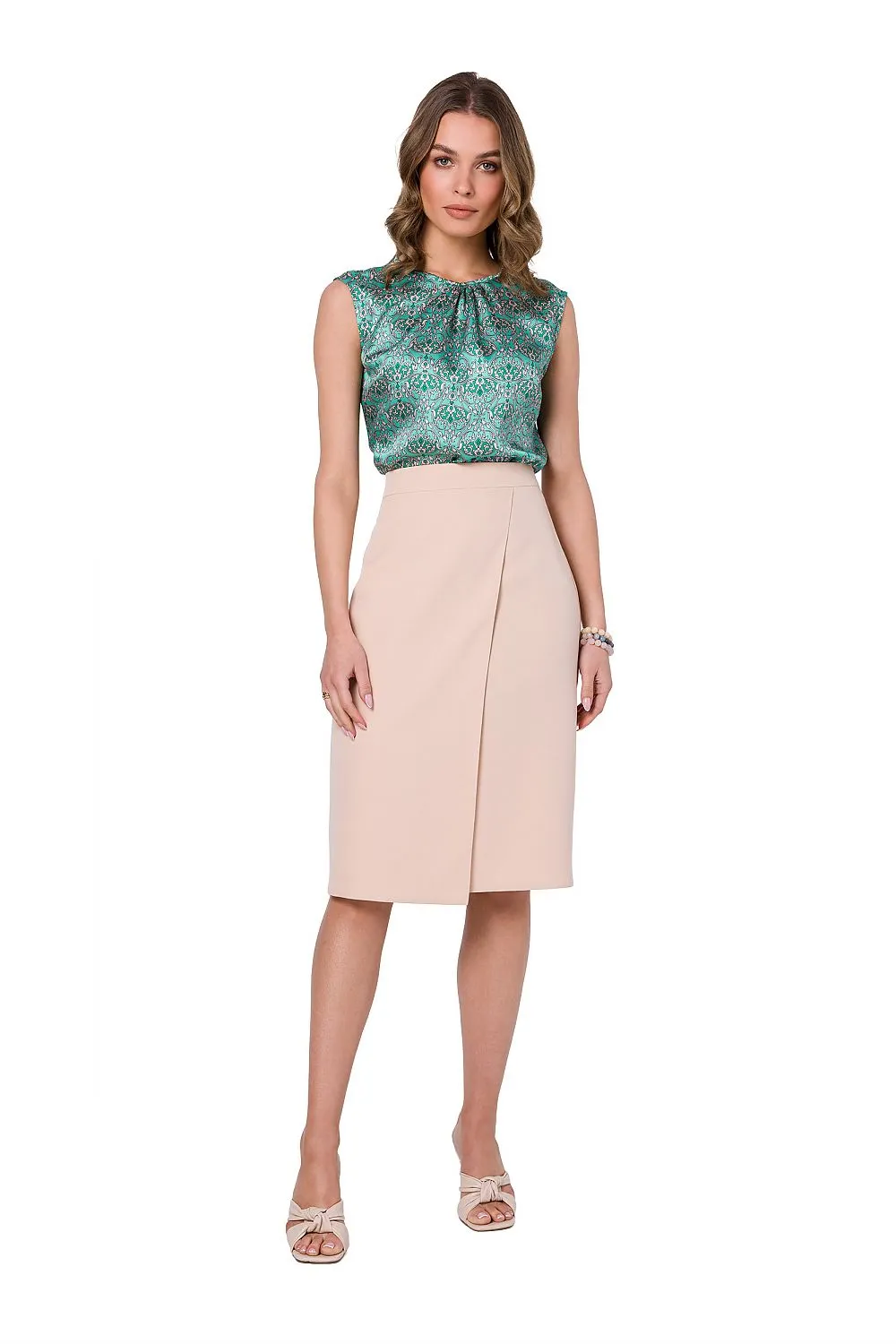 Glossy Print Sleeveless Blouse