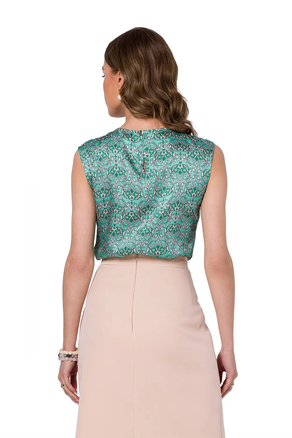 Glossy Print Sleeveless Blouse