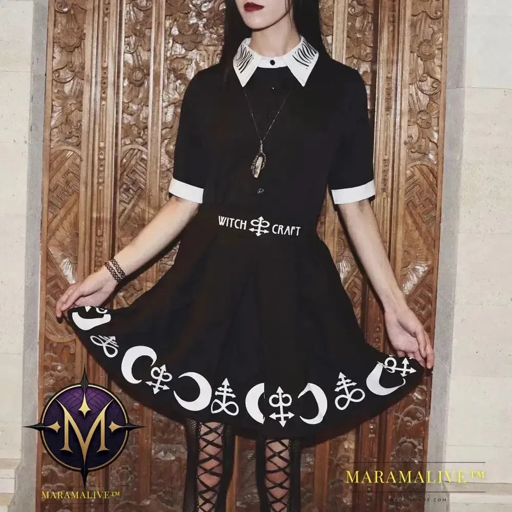 Gothic Moon Print Skirt | Unique Moon Skirt for Women