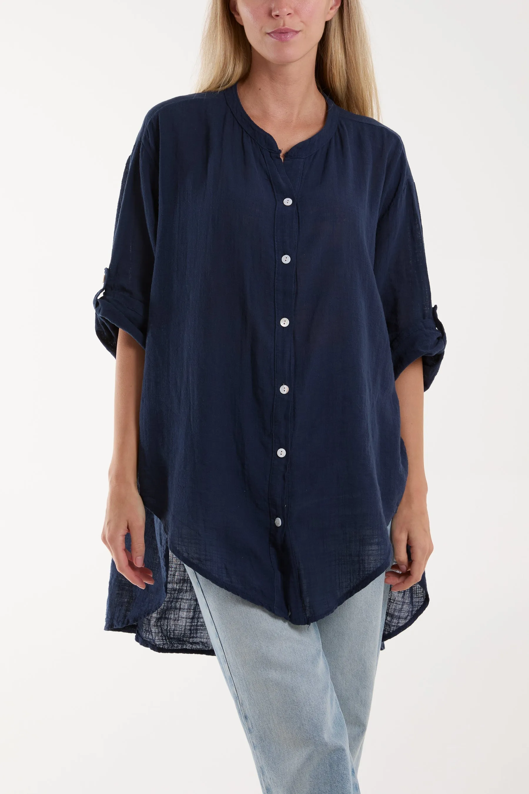 Grandad Collar Cotton Shirt